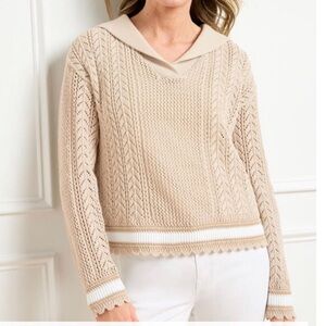 NWT Talbots Cream & White V-Neck Women's Sweater SZ M (Summer 2025)